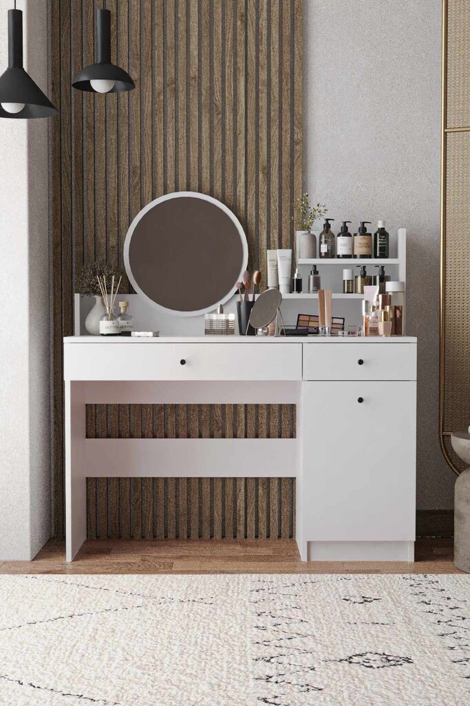 Маса за шминка Hanah Home Harmony 2, тркалезна, 124 x 135 x 40 см, бела