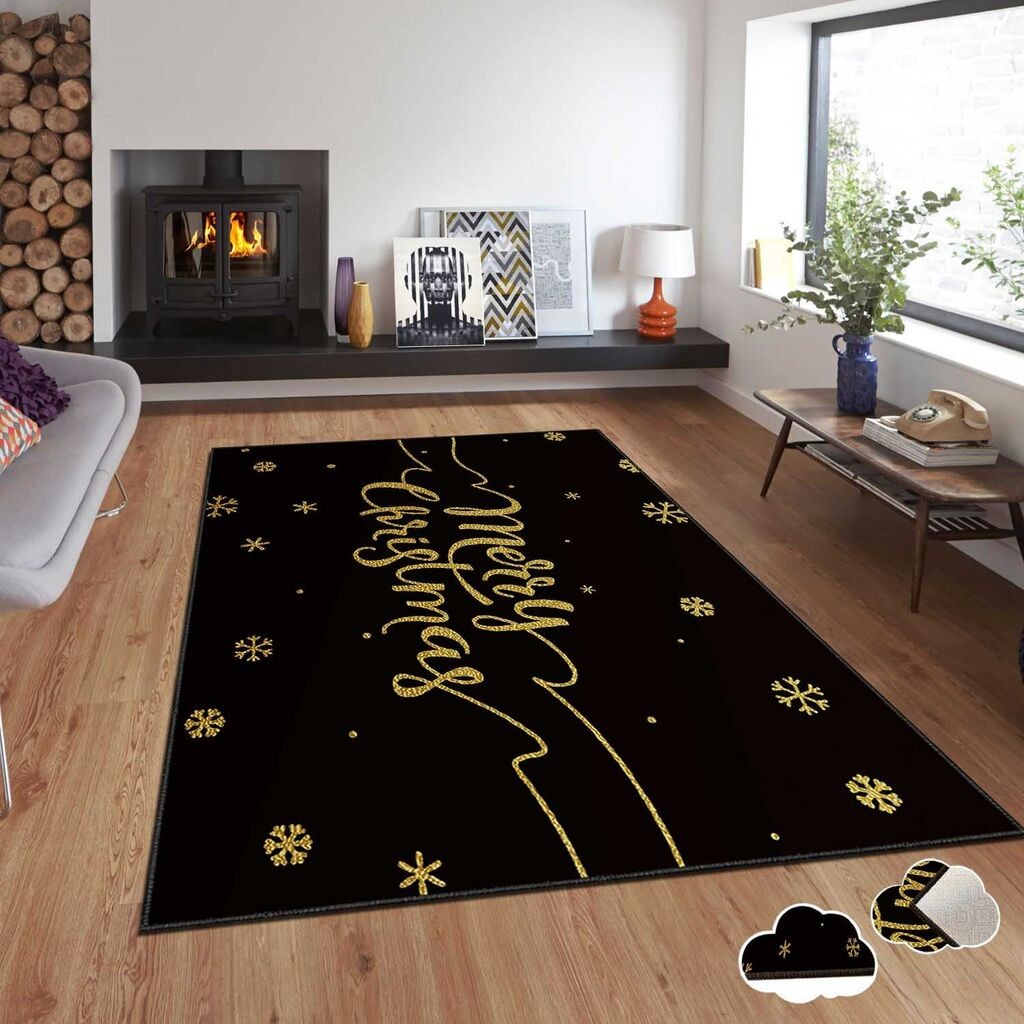 Тепих Conceptum Hypnose со новогодишни мотиви Asr-Crpt-25, правоаголен, 80x140 см, црн