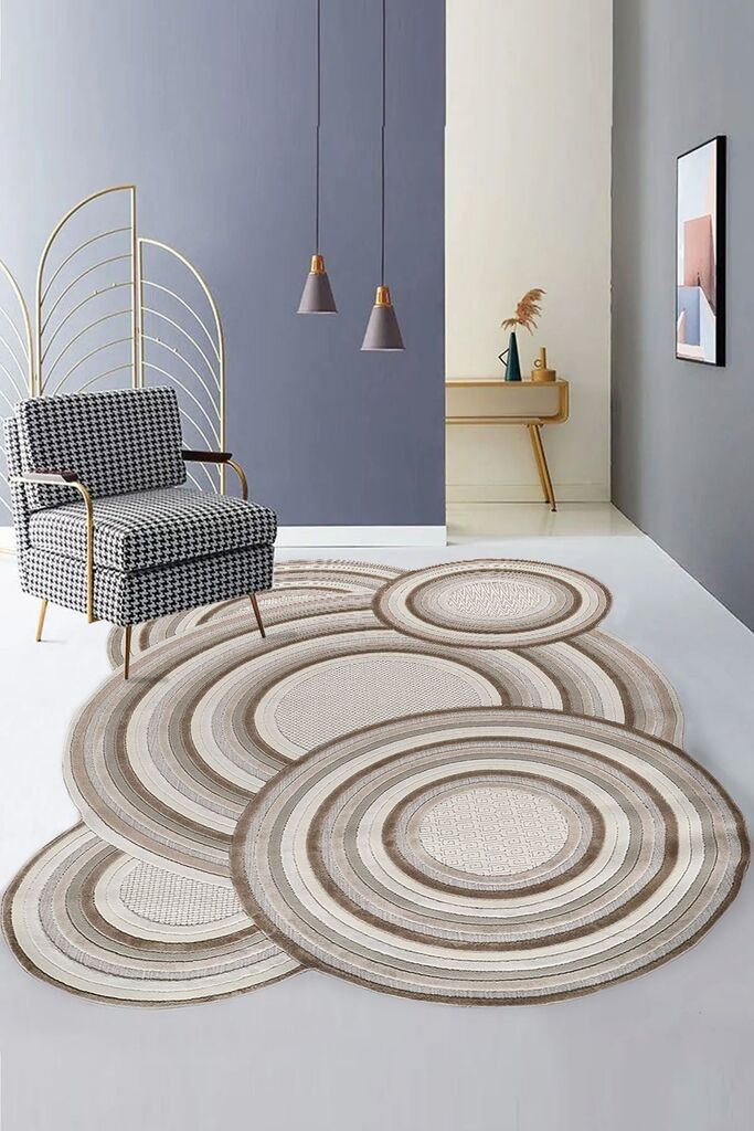 Концепт хипнозен тепих Amorf-Ar002, круг, 120x180 cm, крем-беж