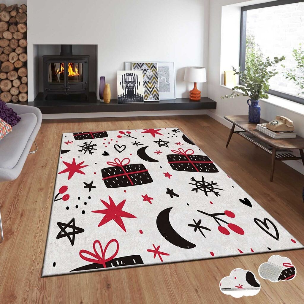 Тепих Conceptum Hypnose со новогодишни мотиви Asr-Crpt-43, правоаголен, 100x140 см, црно-бел