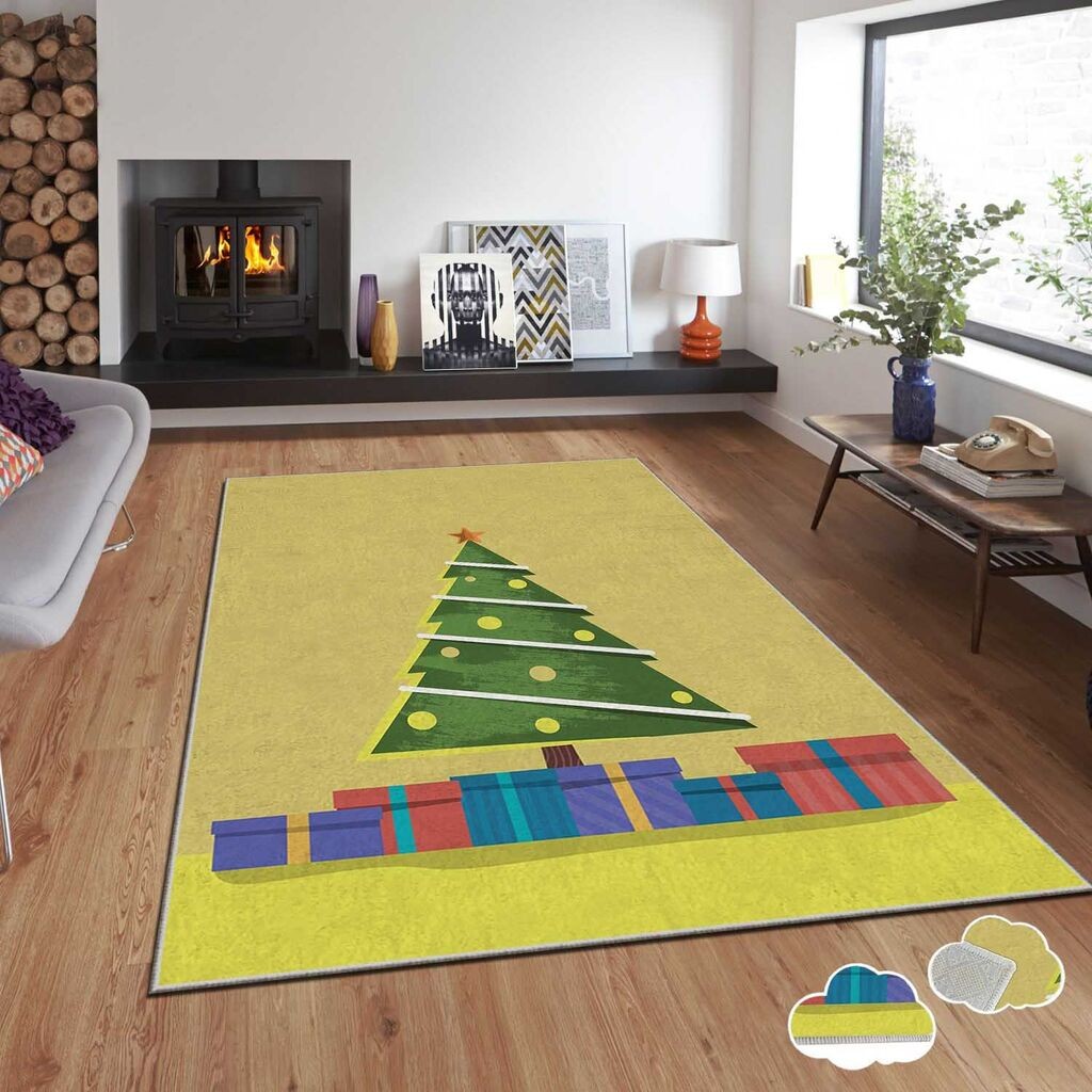 Тепих Conceptum Hypnose со новогодишни мотиви Asr-Crpt-10, правоаголен, 80x140 см, жолт