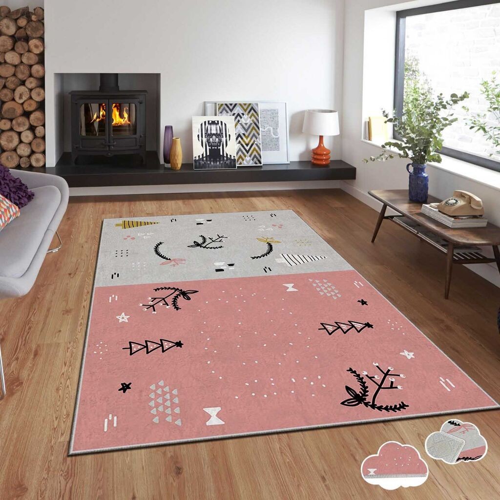 Тепих Conceptum Hypnose со новогодишни мотиви Asr-Crpt-62, правоаголен, 100x140 см, сиво-розов