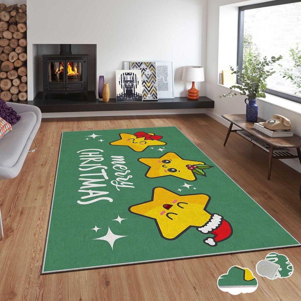 Тепих Conceptum Hypnose со новогодишни мотиви Asr-Crpt-53, правоаголен, 80x140 см, зелен