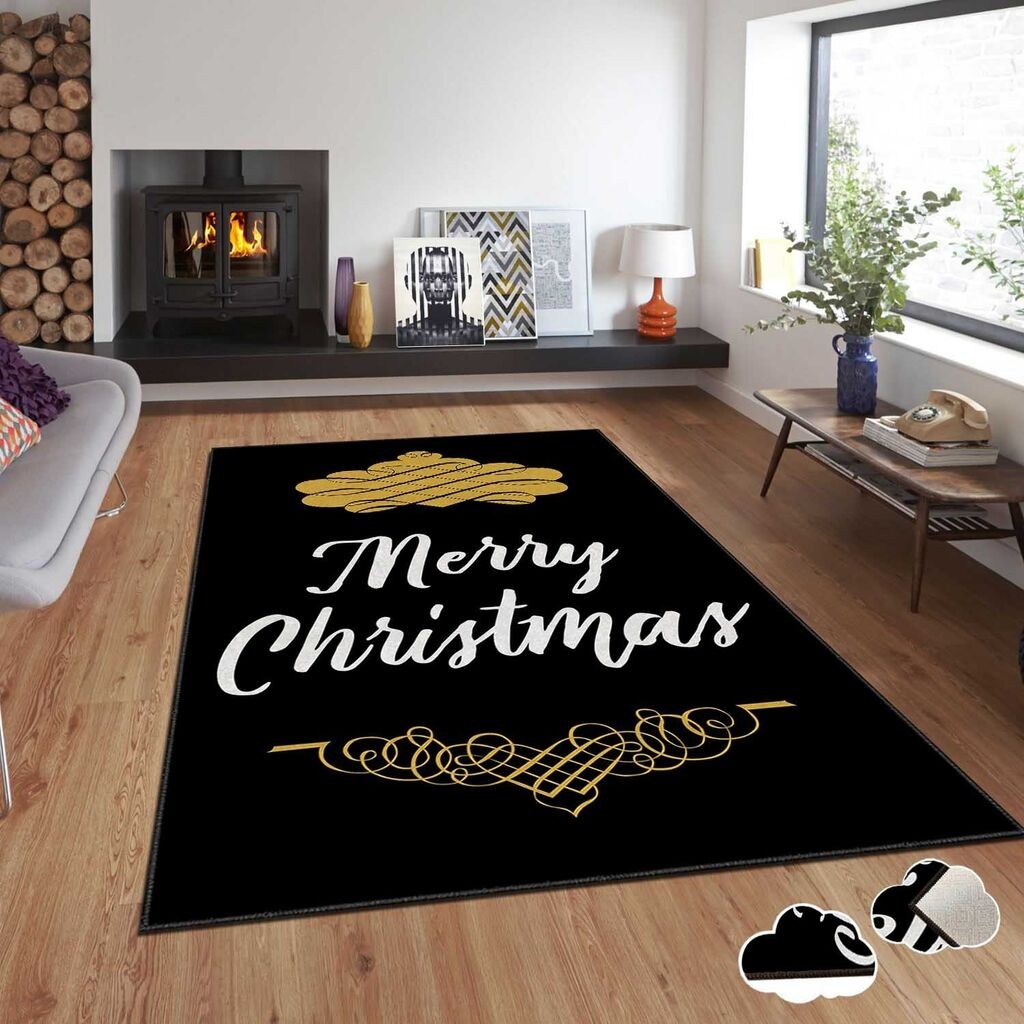 Тепих Conceptum Hypnose со новогодишни мотиви Asr-Crpt-59, правоаголен, 80x140 см, црна и златна боја