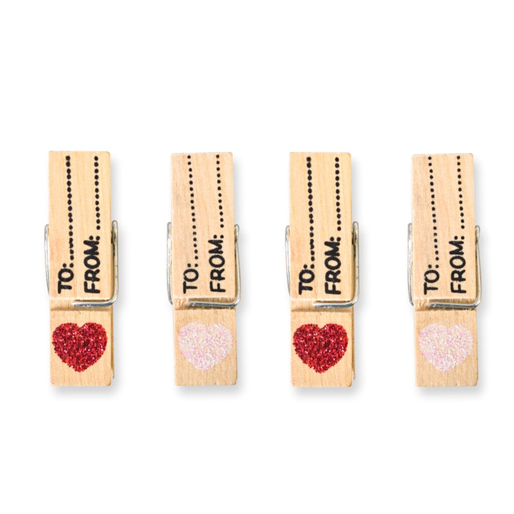 Штипки за срце во форма на Junior со светки Crafty deco, 4 парчиња, црвено-розова