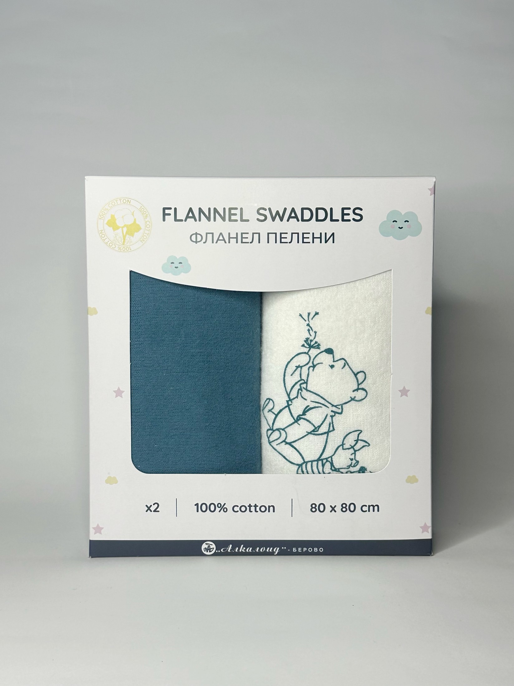 ALKALOID BEROVO Фланел пелени x2 80x80 100% памук – петролеј/Вини Пу