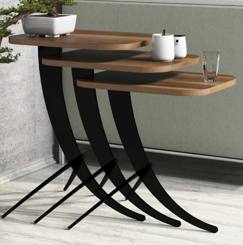 Помошна маса Hanah Home Pion, 3 парчиња, кафеаво-црна