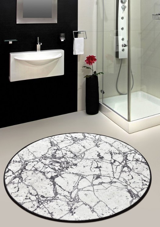 L'essentiel Maison Мермерен килим за бања, 140см, Бело-црн