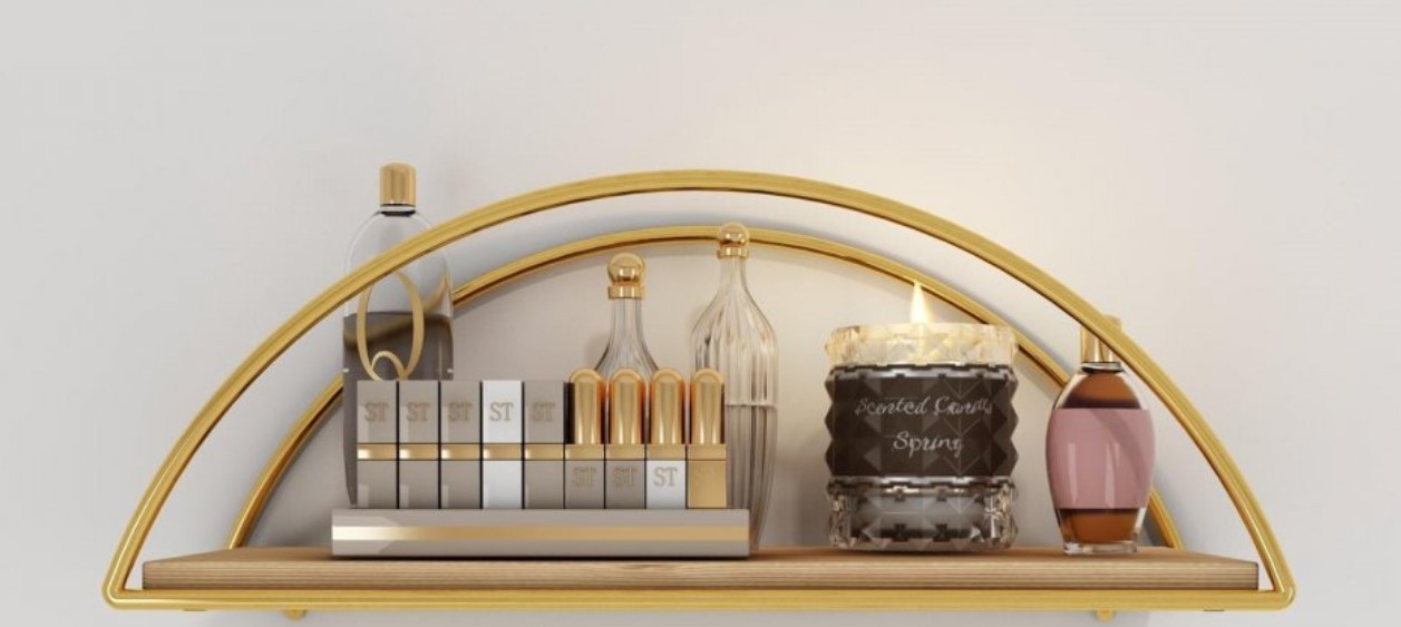 Wallxpert Dzидна полица Dekoratif Duvar Rafi 2, златно-кафеава