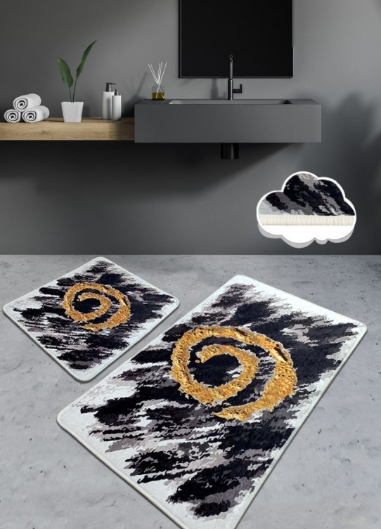 Тепих за бања L'Essentiel Maison Dagger, 2 парчиња, црн и сив