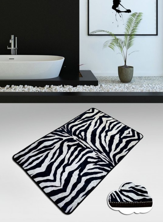 Простирка за бања L'essentiel Maison со пруги, 80x100cm, црно-сиво