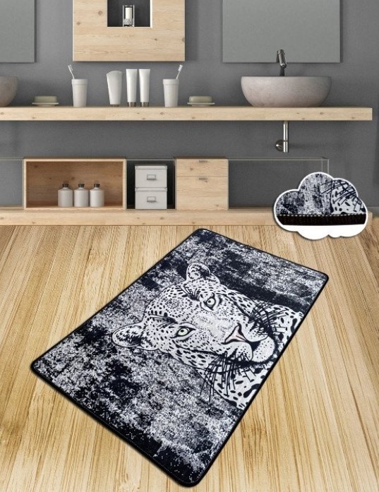 Килим за бања L'essentiel Maison Tiger, 80x100cm, црно-сив