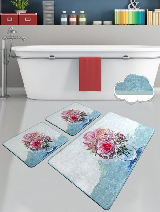 L'essentiel Maison Fennel 1 тепих за бања, 2 парчиња, сино-сив