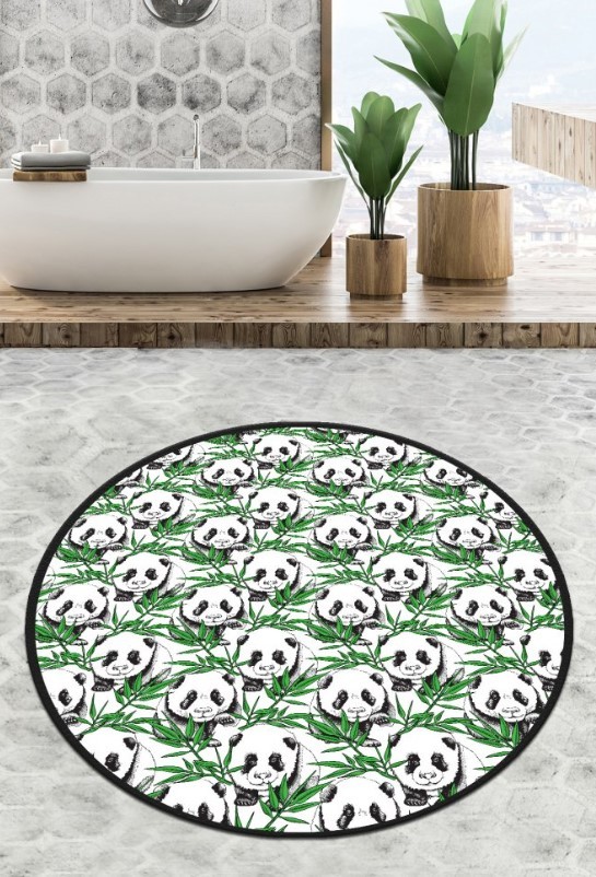 Простирка за бања L'essentiel Maison Green Panda, 100cm, зелено-бела
