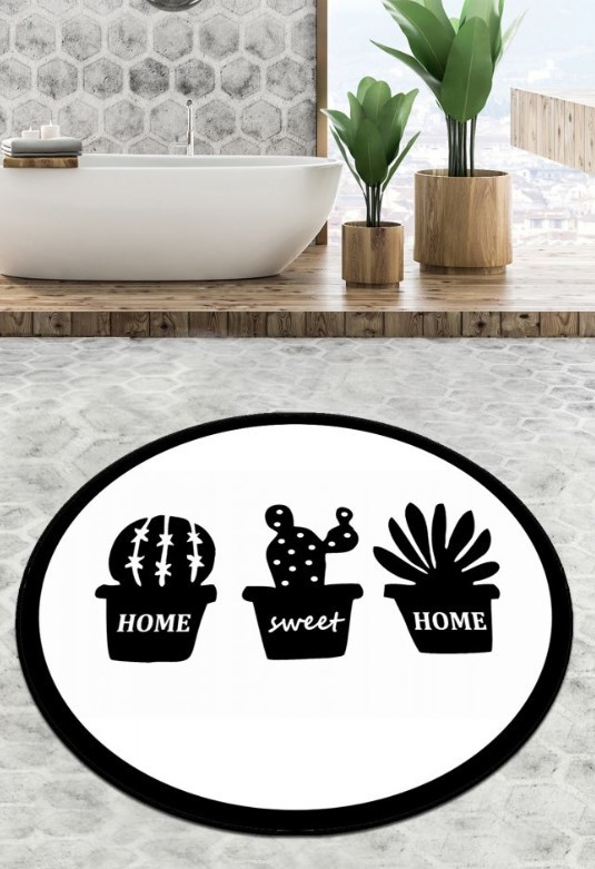 Тепих за бања L'Essentiel Maison Cereus Circle, 100 см, бело-црн