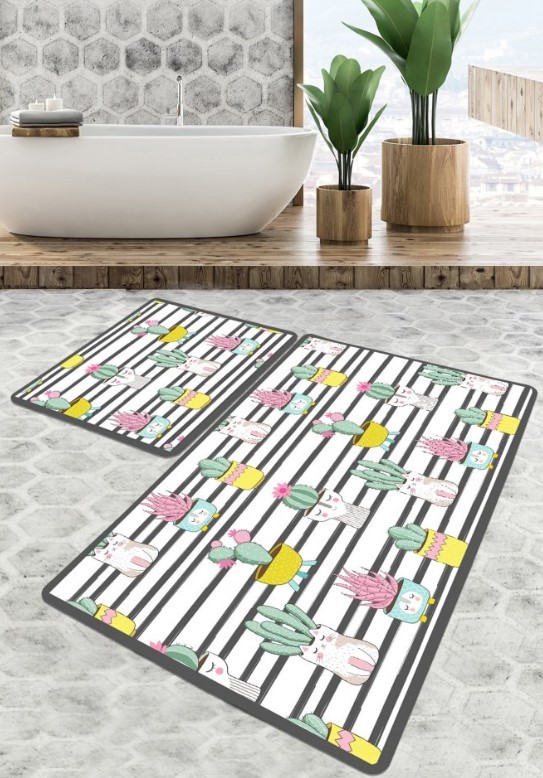 Простирка за бања L'Essentiel Maison Catinus Cactus, 2 парчиња, Шарена