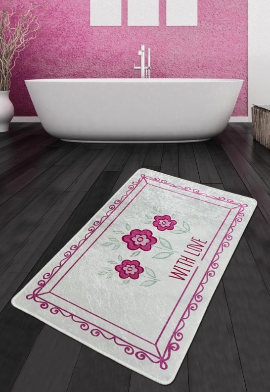 Подлога за бања L'essentiel Maison со цвет, 80x100 см, сиво-розова