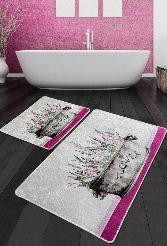 L'essentiel Maison Простирка за бања Полипра, 2 парчиња, сиво-розова