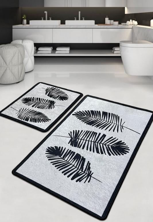 Килим за бања L'essentiel Maison Hoja, 2 парчиња, сиво-црн
