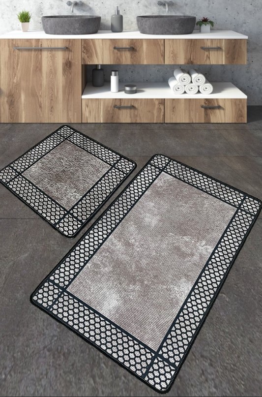L'Essentiel Maison тепих за бања Беж, 2 парчиња, сив