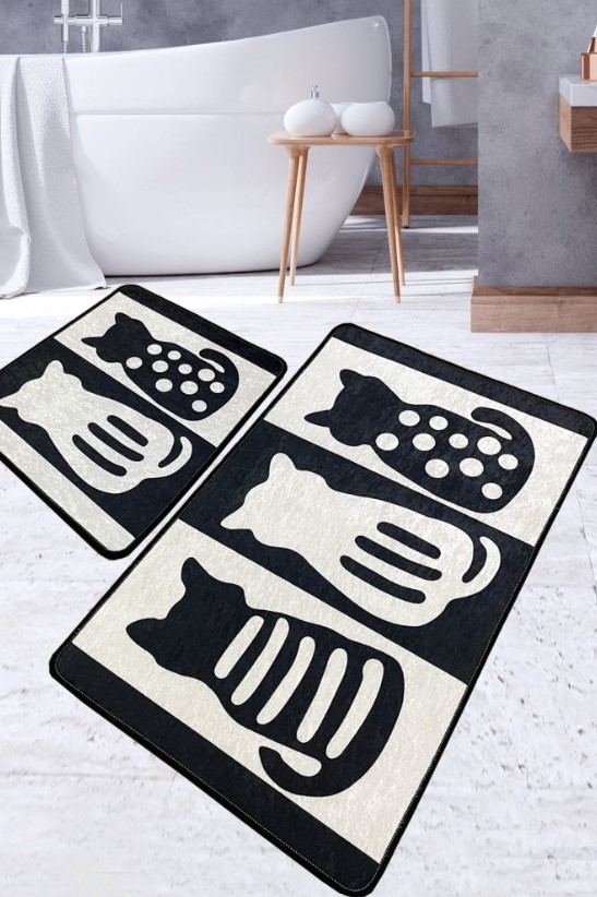 L'essentiel Maison тепих за бања Meo, 2 парчиња, црно-сив