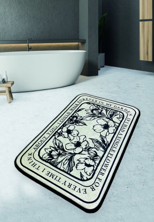 Подлога за бања L'essentiel Maison Singleflo, 70x120 см, црно-бела