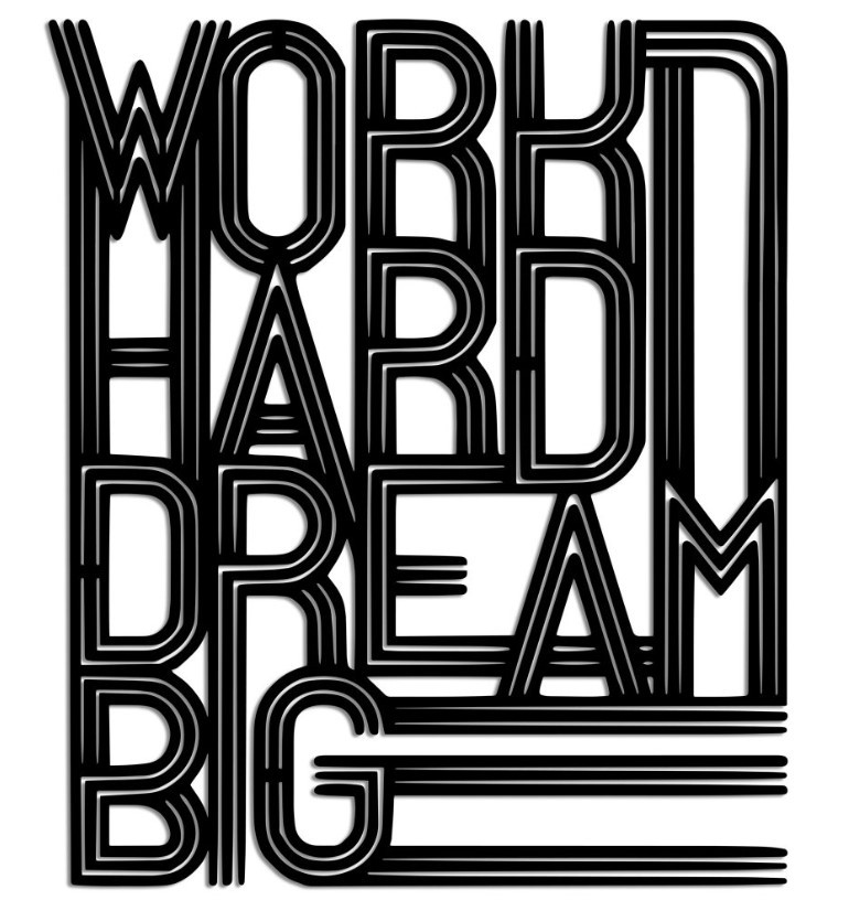 Wallxpert декорација за dzид Work Hard Dream Big 2, 46x55 см, црна