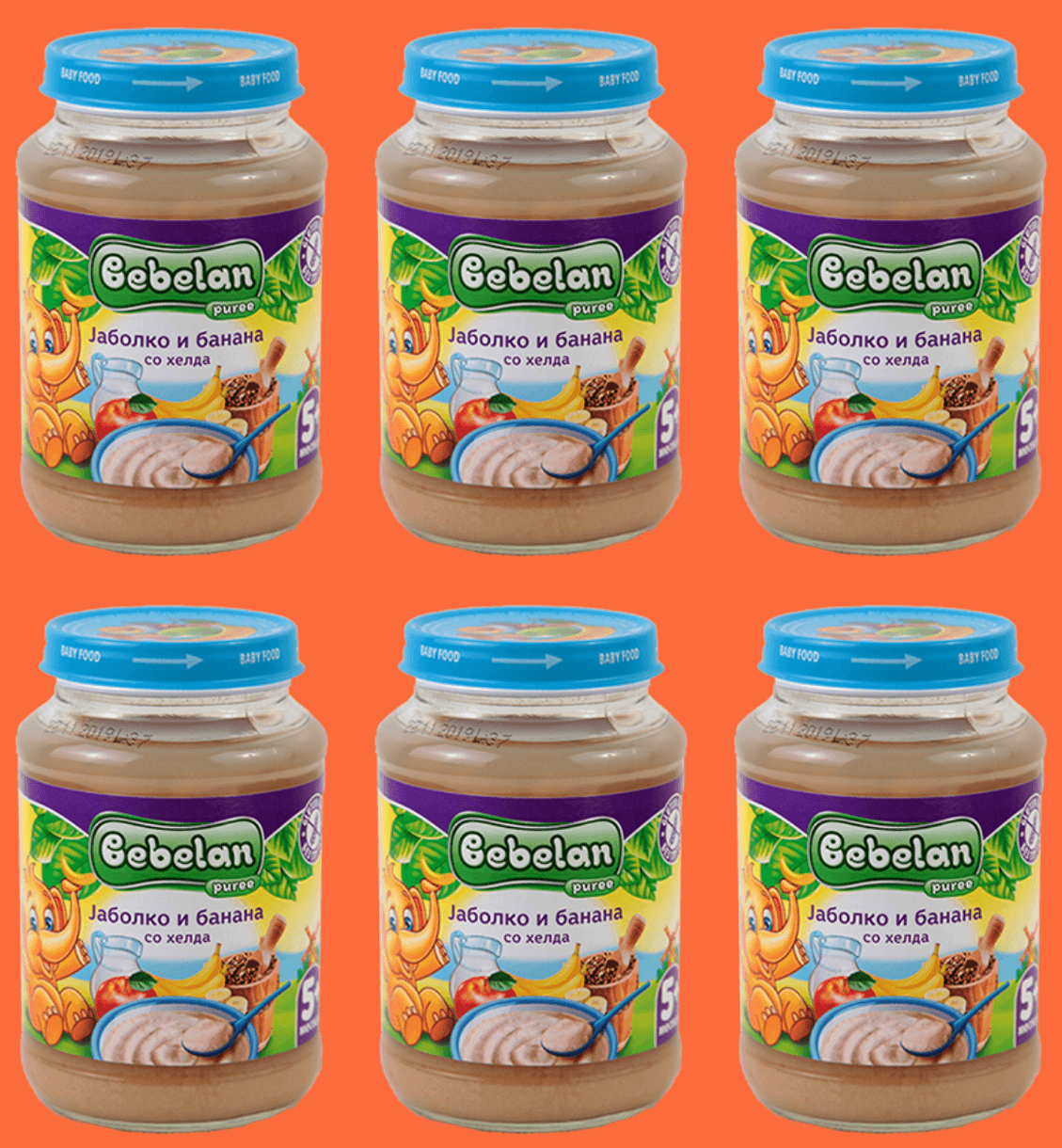Bebelan Сет X6 Каша 190г  x6, Јаболко и банана со хелда, 5+