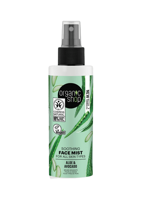 ORGANIC SHOP Смирувачки спреј за лице за сите типови на кожа од авокадо и алое вера, 150мл