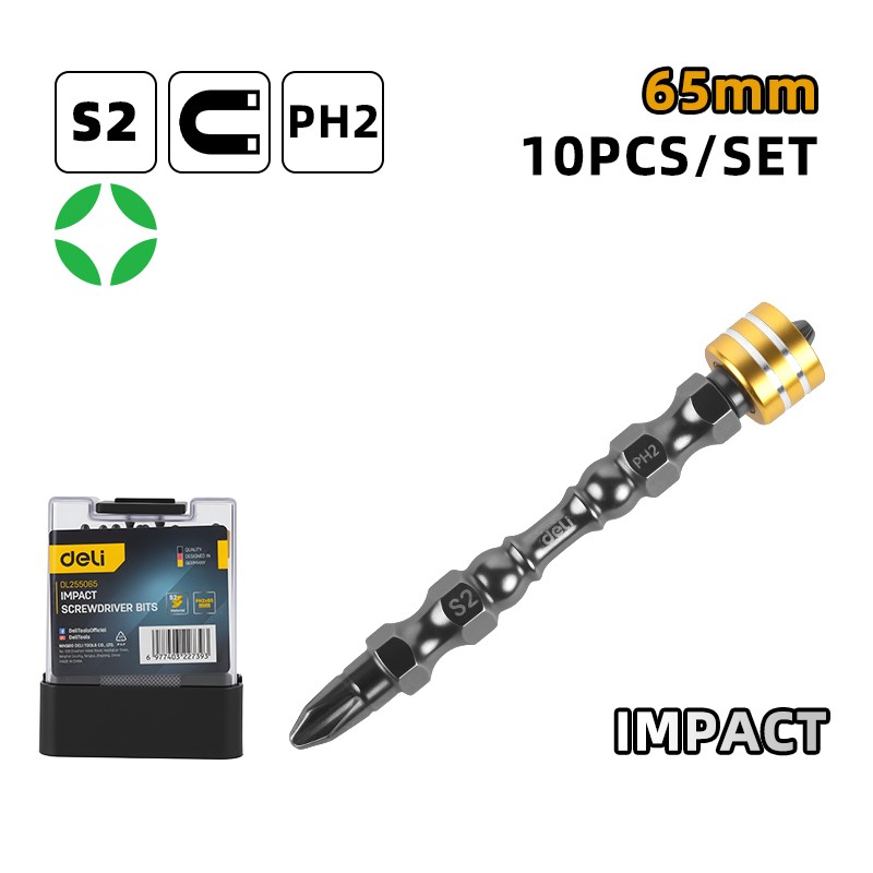 DELI Бит со стопер PH2*65mm 10пар.