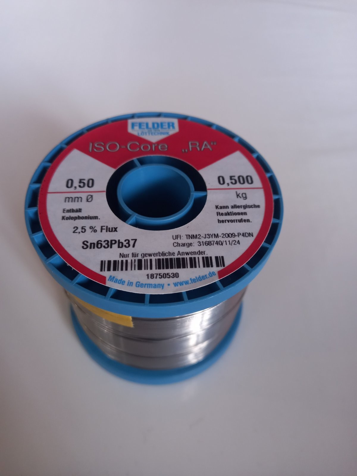 Felder Лемна Жица S-Sn63Pb37 2,5% Flux 0,50mm 0,5kg Ролна