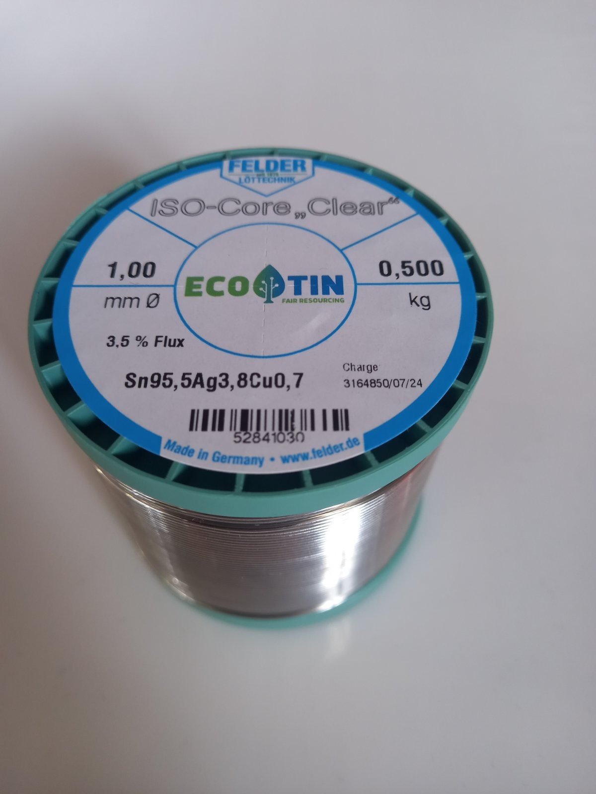 Felder Лемна Жица Sn95,5Ag3,8Cu0,7 3,5% Flux 1mm 0,5kg Ролна