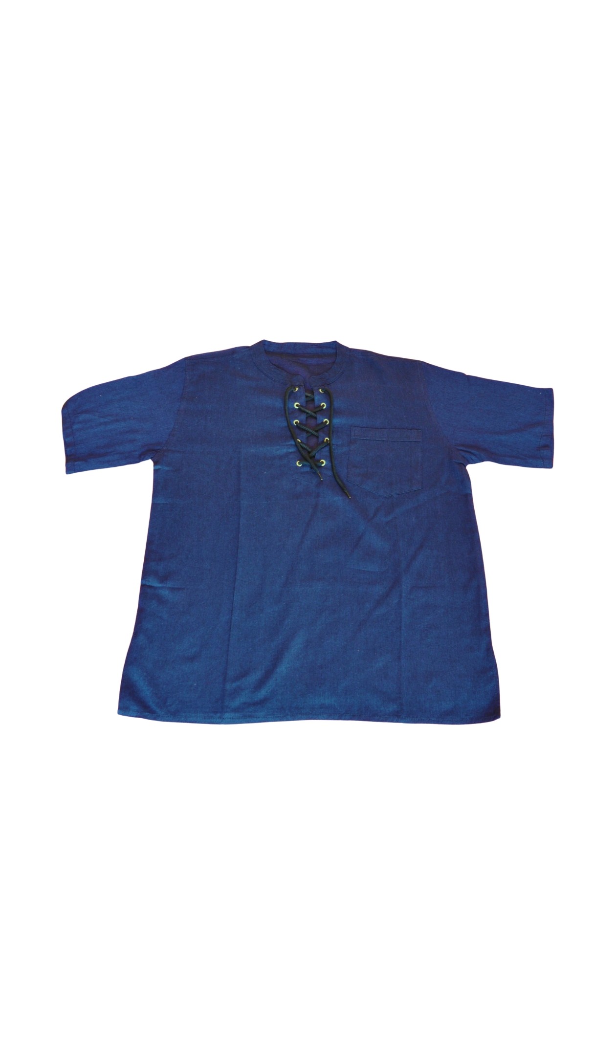 HIPPIE PLANET Кошула со кратки ракави, со врвки - L, темно сина