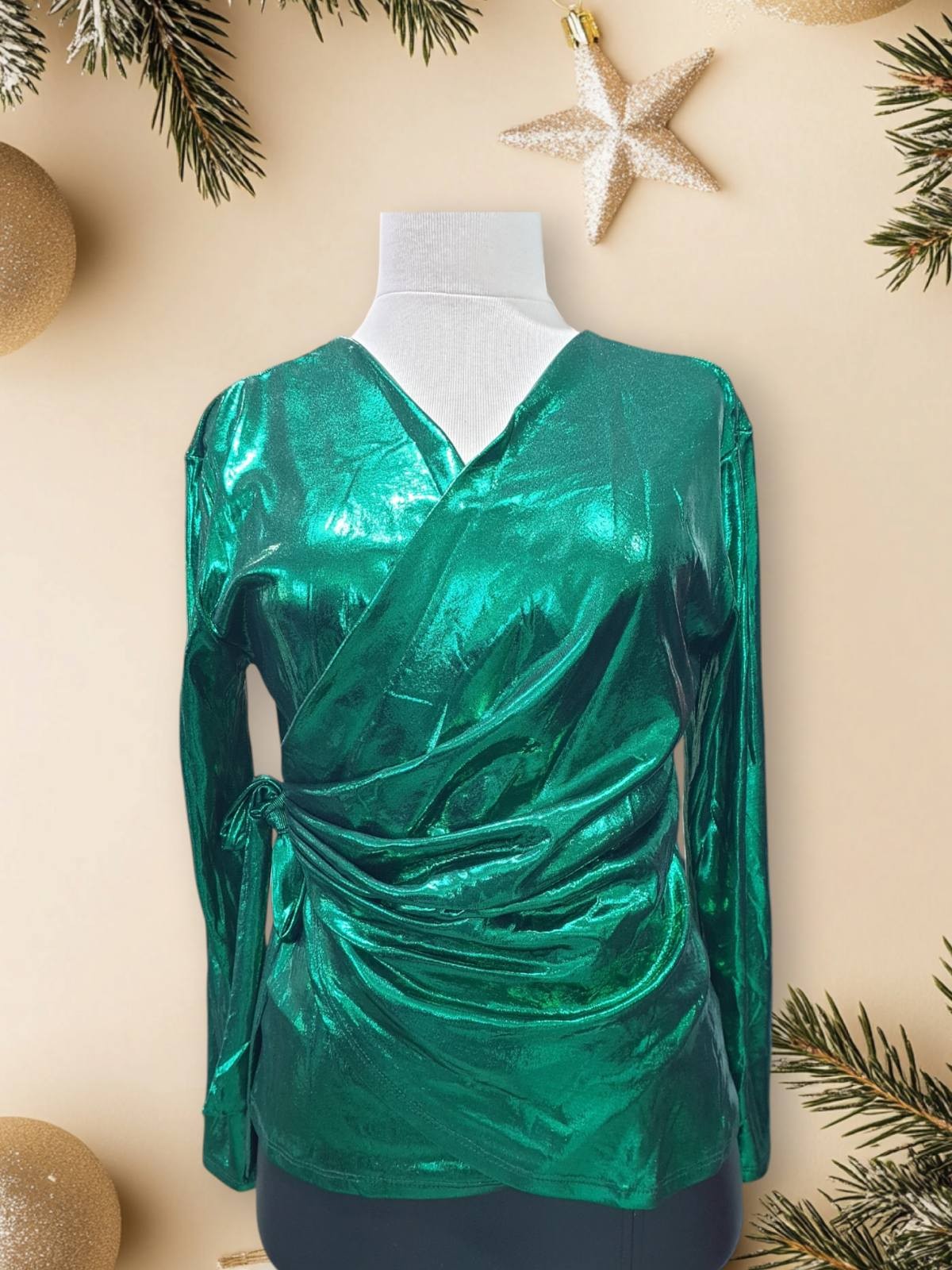 IVERI Блуза зелена со врзување на V