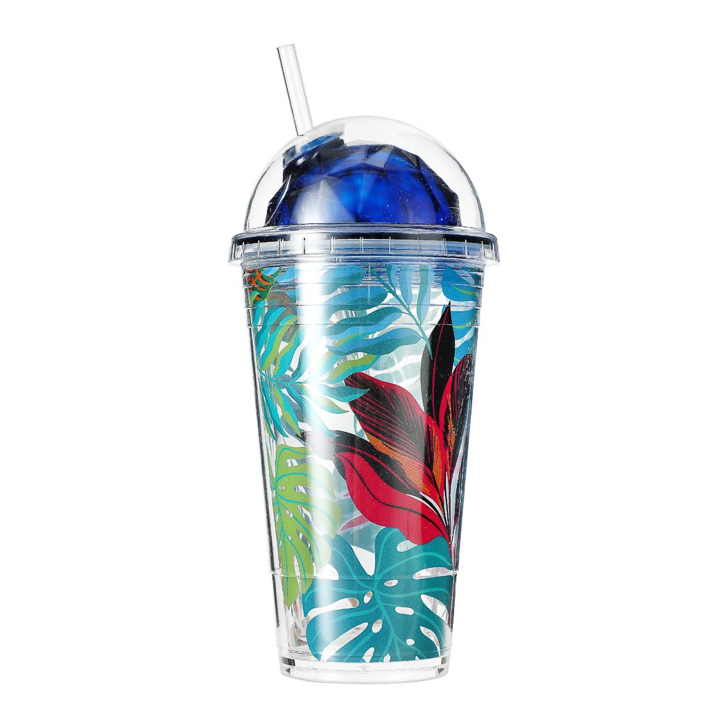 Miniso Чаша со цевка 450мл - тропикал сина