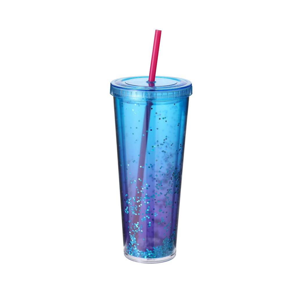 Miniso Чаша пластична со цевка 720мл - сино