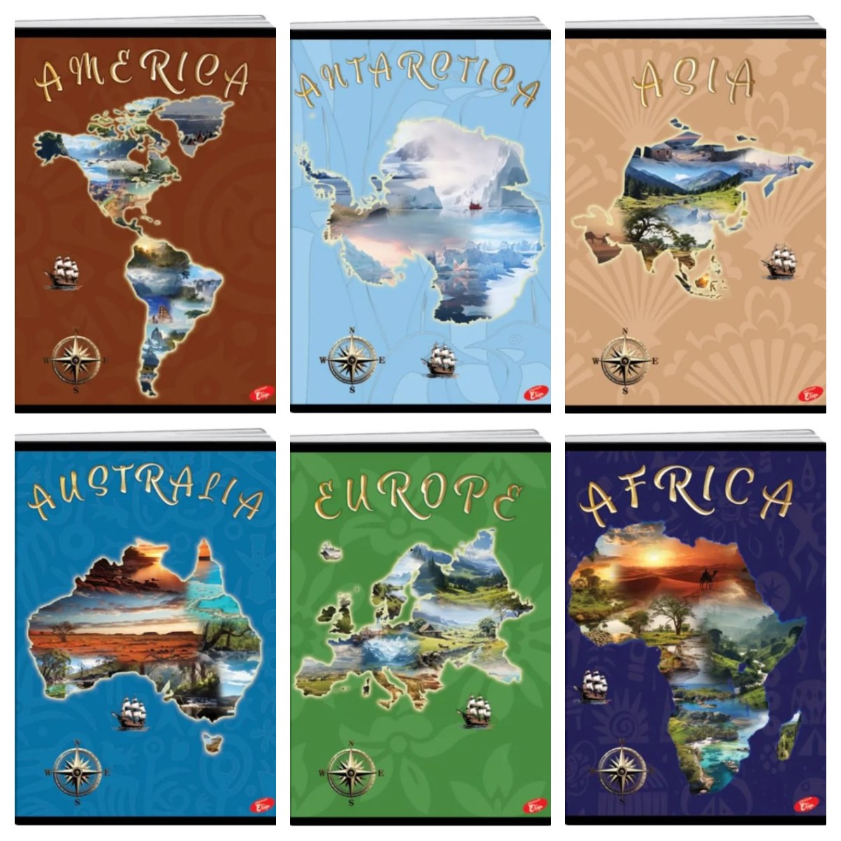 Тетратка Elisa Print, Линии, A5, Континенти, 52 листа