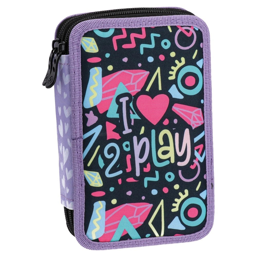 SAZIO Double Decker, Футрола за молив полна, 2 патенти, сакам да играм, црна