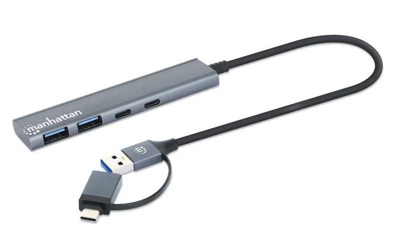 Manhattan 4-Port Type-C / Type-A Combo Hub 2x2, USB-C Male and USB-A Male