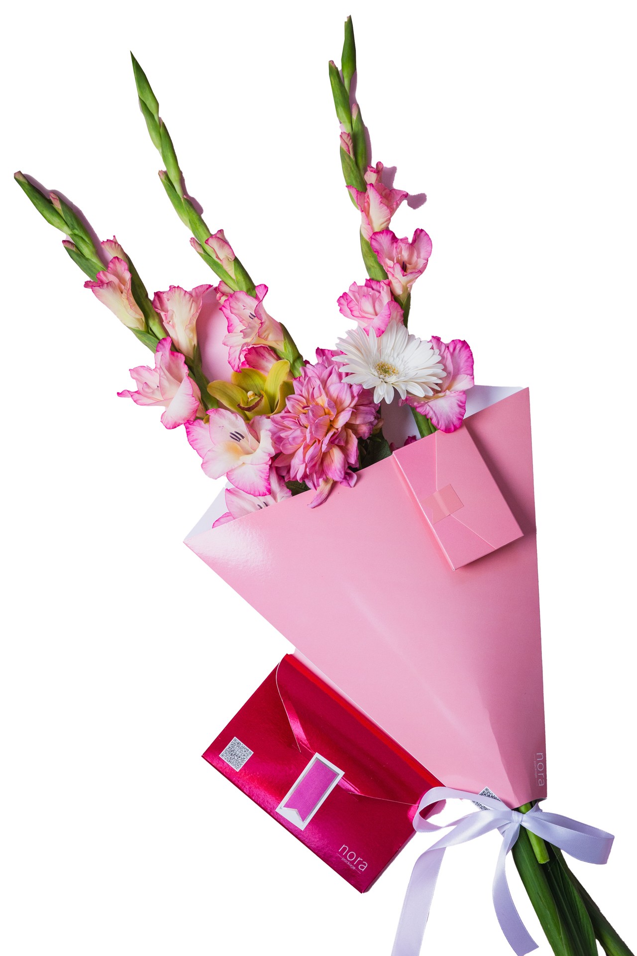 Nora package Сет од декоративно пакување за цвеќе розево и мал плик магента