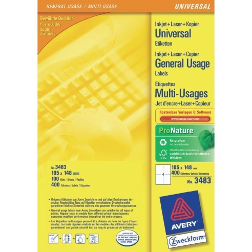 Етикети А4 1/100 400 етикети 105*148мм