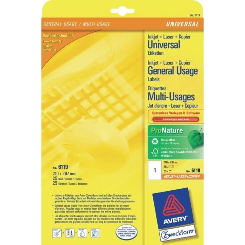 Етикети А4 1/25 25 етикети 210*297мм