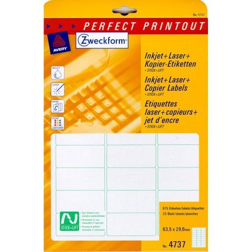 ZWECKFORM етикети А4 1//25 лесно одлепливи 4737 Л.Рев-25Ети.63.5*29.