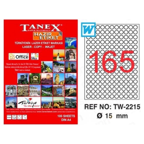 TANEX Етикети А4 Ф-15мм