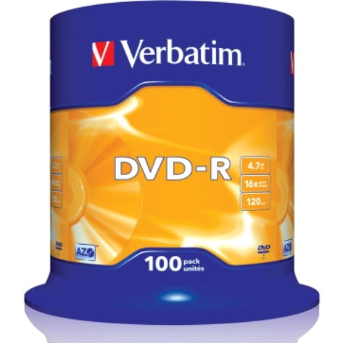 VERBATIM DVD-R, 4.7GB/120min, 16x Speed, Spindle, Сет 1/100, VER43549