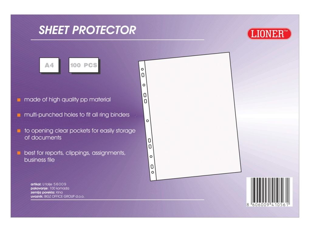 BIGZ Папка, УР, А4, 1/100, 50мик, BG, Lioner, 56009 023145411