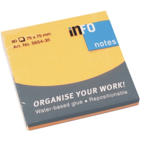 Global Notes Мемо блок, 75*75, 80 Листа, 5654-35, Интензивно Портокалова