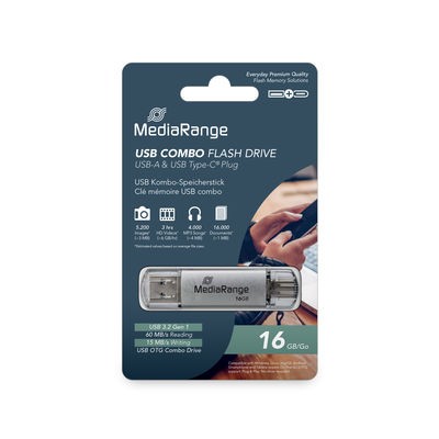 Media Range USB Flash Drive, 16GB, USB 3.2, MR935, Сребрена