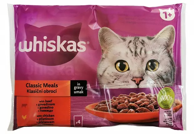 WHISKAS Паучи за маче со вкус на пилешко и говедско