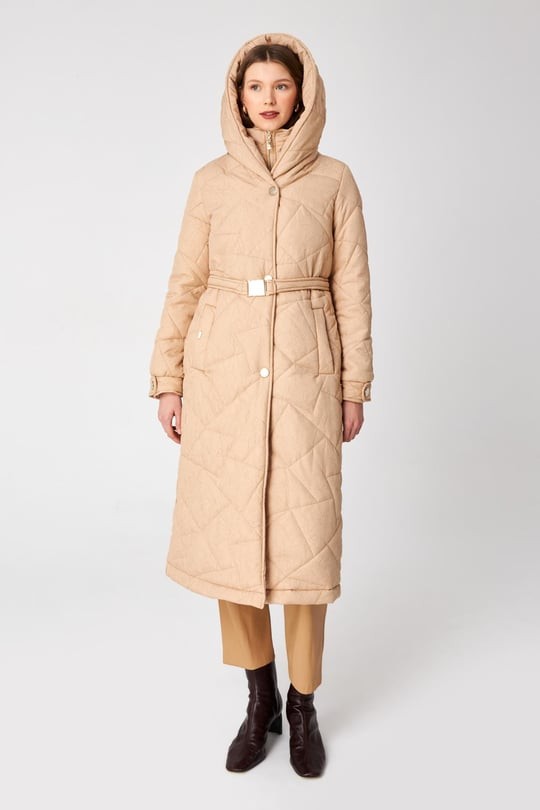 ZUHRE Елегантна беж јакна со капуљача и ремен